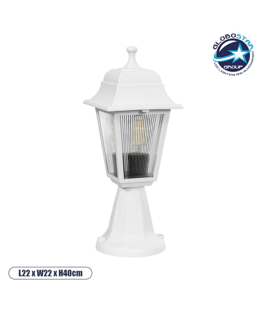 GloboStar® SOLME 203-0220 Vintage Επιδαπέδιο Φωτιστικό Φαναράκι Μονόφωτο 1 x E27 IP44 Λευκό & Διάφανο Πλαστικό - Μ22 x Π22 x Υ40cm